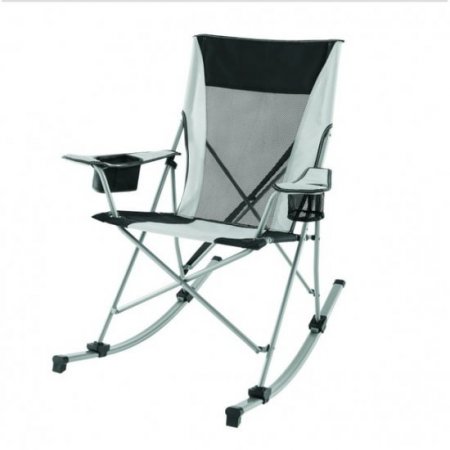 Ozark Trail Tension 2 in 1 Mesh Rocking Camp Chair, Gray and Black, Detachable Rockers, Adult