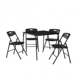 COSCO 5 Piece Card Table Set with Vinyl Seats, Black