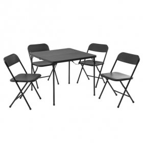 Mainstays 5 Piece Resin Card Table and Four Chairs Set, Black