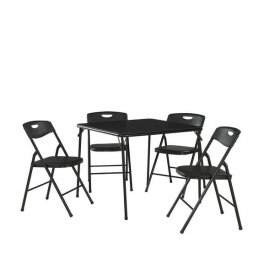 5 Piece Folding Table and Chair Set Steel Frame Black