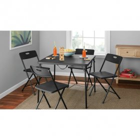 Mainstays 5 Piece Resin Plastic Card Table and Four Chairs Set, Black