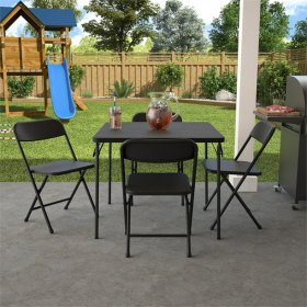 COSCO 5-Piece Solid Resin Folding Table & Chair Dining Set, Black, Indoor & Outdoor, Perfect for Everyday Use, Hosting, Game Night, or Holiday Celebrations