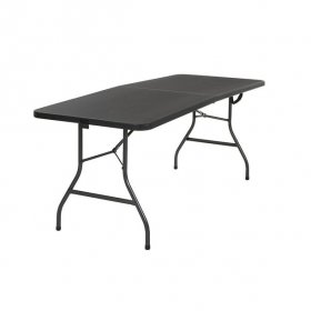 Cosco Deluxe 6 foot x 30 inch Fold-in-Half Blow Molded Folding Table, Black