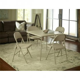 COSCO 34" Square Folding Card Table with Vinyl Top, Antique Linen