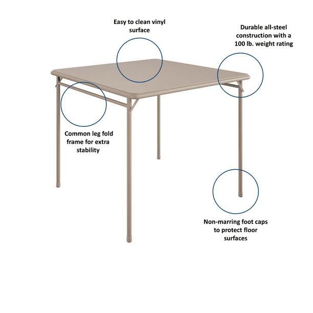 COSCO 5-Piece Folding Dining Set with Card Table and 4 Fabric Padded Chairs, Tan